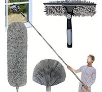 Kit De Dépoussiérage Haute Portée De De 6m avec Perche D'extension De 1.5 À 4.9m Plumeau en Toile D'araignée avec Perche Télescopique, pour Ventilateur De Plafond, Fenêtres (Grey)