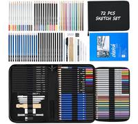 Kit de dessin 72 pièces, fournitures artistiques professionnelles avec carnet de croquis, aquarelle, graphite, coloré, métallique, fusain, kit de dessin dans un étui de transport à fermeture éclair