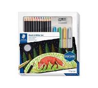 Staedtler Design Journey, Coffret coloriage sur papier noir pour beaux-arts, Inclus crayons de couleur super soft, feutres métalliques et taille-crayon, 61 149C