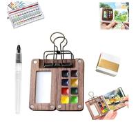 KIT DE DESSIN Kit aquarelle Tobios,coffret aquarelle portable de voyage Mini kit de peinture 12 couleurs avec palette bois,8 grids