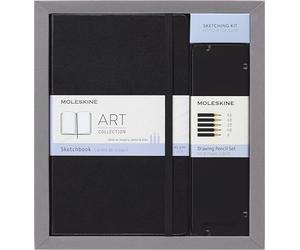 Kit de Dessin Moleskine Art Collection - Carnet Album de Dessin, Couverture Rigide et Fermeture Elastique, Papier pour Crayons et Crayons de Couleur - Noir - Grand 13 x 21 cm, 104 Pages