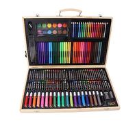 Kit de dessin pour enfants - Ensemble d’art en bois, fournitures d’art multi-usages pour enfants comprenant 12 pastilles d’aquarelle, 40 crayons, 40 pastels à l’huile, 56 stylos et
