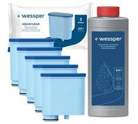 Kit de détartrage 0,5l et 4x filtres d'eau Wessper (rechange) pour machine à café Saeco / Philip, LatteGo / Série 2200