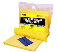 Kit de déversement de 15L (chimiques 15L) jaune pour utilisation sur les déversements impliquant des produits chimiques agressifs, des acides alcalis à l'extérieur ou à l'intérieur, réponse d'urgence
