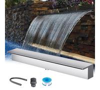 Kit de déversoir de fontaine en acier inoxydable 304 avec tuyau long, déversoir noir/argent pour cascade extérieure, cascade de bassin domestique/commerciale pour jardin/parc (argent, 30/76 cm)