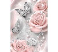Kit de Diamond Painting 5D Papillon Rose pour Adulte Débutant Peinture au Diamant Complète,Tableau DIY Peinture Diamant Fleurs Roses et Papillons Cadeaux créatifs Décoration Nurale Intérieure 30x40cm