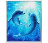 Kit de Diamond Painting - CRYSTAL ART - Dolphin Dance - 21x25 cm - Kit complet avec cadre - Dès 8 ans