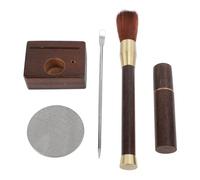 Kit de distributeur de poudre de café en acier inoxydable à aiguille en bois Brosse Brosse outil d'agitation du café avec base de rangement pour baristas et brasseurs domestiques
