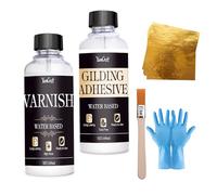 Kit de Dorure à la Feuille d'Or, 100 Feuilles d'Or + 100ml Colle à Base d'Eau + 100ml Vernis Protecteur + 1 Pinceau, Idéal pour Art, Artisanat, Peinture, Meubles & Décoration Professionnelle