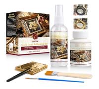Kit de Dorure à la Feuille d'Or - 50ml Colle à base d'eau et Vernis 50ml, 2 Pinceaux, 100 feuilles d'or, Set Gold Leaf Adhesive pour arts, artisanat, peinture, meubles et décoration