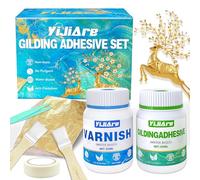 Kit de Dorure à la Feuille d'Or - Colle Aqueuse 120 ml + Vernis 120 ml - 100 Feuilles d'Or - Pour Arts Décoratifs, Artisanat, Peinture, Restauration de Meubles et Décoration Intérieure