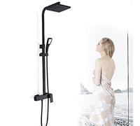 Kit de douche à effet pluie avec douchette à main 3 voies - Noir - Pour | Acier inoxydable, laiton, ABS, noir, commutateur à 3 voies, réglable en hauteur, pour hôtel, spa, centre de fitness, salon