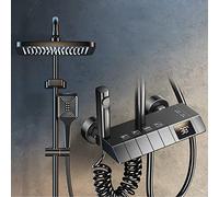 Kit de douche aérien, double pomme de douche avec ordinateur de poche thermostatique Set Système de douche à clés de piano Affichage numérique à main, robinet de douche en laiton en laiton avec