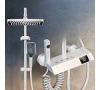 Kit de douche aérienne, double pomme de douche avec ordinateur de poche thermostatique Set Système de douche à clé de piano Affichage numérique à main, robinet de douche en laiton en laiton avec