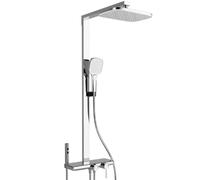 Kit de Douche avec Tablette de 35 Cm de Large Installations Mural Chromé | Colonne de Douche Cascade, Réglable en Hauteur, Rotatif 360 Tete de Douche Pluie, Style Chaud et Froid