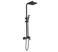 Kit de douche complet avec thermostat, colonne de douche, douche à effet pluie, douche de massage, bec cascade, 3 modes, douchette à main, barre de douche réglable en hauteur de 80 à 100 cm, pour