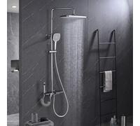 Kit de Douche Complet Colonne de Douche Thermostatique Piano Chromé + Noir | Kit de Pommeau de Douche avec Flexible et Support, Robinet de Douche Réglable en Hauteur, Installations Salles de Bain