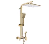 Kit de douche doré avec pomme de douche 22,9cm, douchette à main et barre réglable 90 à 120 cm, POMMEAU DE DOUCHE