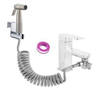 Kit de douche pour bidet avec robinet, tuyau et raccord, parfait pour laver les cheveux ou le lavabo (argenté)