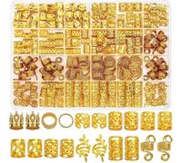 Kit de Dreadlock for femmes, 220 pièces, accessoires for cheveux, anneau tressé, ornements, postiche à Tube Floral doré ressort Pour Cheveux(Gold)
