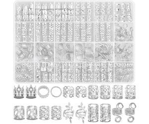 Kit de Dreadlocks DIY for femmes, 220 pièces, accessoires for cheveux | Ornements d’anneau tressés postiche de tube floral d’or à ressort(Green)