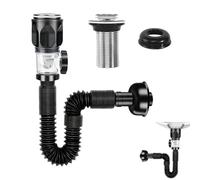 Kit de Égouttoir de Bonde de Lavabo Universel Égouttoir Siphon Lavabo avec Tuyau de Vidange Flexible Rétractable et Bouchon Dévier À Filtre Pop-up Kit de Vidange D'Évier pour Salle de Bain Cuisine