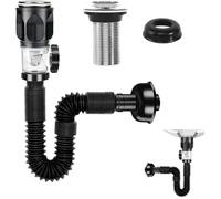 Kit de Égouttoir de Bonde de Lavabo Universel Siphon avec Tuyau de Vidange Flexible Rétractable et Bouchon Dévier À Filtre Pop-up