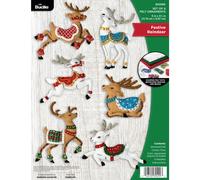 Kit de fabrication d'appliques en feutre Bucilla, 6 pi ces, motif renne festif, id al pour les loisirs cr atifs, 89299E