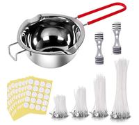 Kit de Fabrication de Bougies, 200 Mèches de Bougie DIY, avec 400ml Creuset, 200 Autocollants mèche Double Face, 2 Titulaire Fixe Mèche, pour DIY Fabrication Bougie