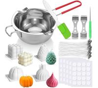 Kit de fabrication de bougies 4 moules en silicone 3D pot de 100 mèches autocolnts 2 supports de mèche
