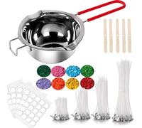 Kit de fabrication de bougies avec pot de cire en acier inoxydable 304, 150 mèches de bougie en coton de 4 tailles, 8 blocs de couleur de cire, 160 autocollants de mèche et 5 supports de mèche, kit de