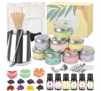 Kit de Fabrication de Bougies Coffret Bougies Parfumées Cadeau DIY Kit Bougies à Faire Soi Même avec 8 Boîtes de Bougie Argentes, Cire de Soja de 500g, 6 Huiles Parfumées et 3 tasses chauffe-plat