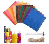 Kit de fabrication de bougies en cire d'abeille - 12 couleurs - Plaques de cire d'abeille de 20 x 20 cm - Plaques de cire pour bougies avec 30 mèches en coton et 5 m de ficelle de jute - Kit de