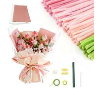 Kit de fabrication de bouquets de tiges chenille avec accessoires complets et tutoriels vidéo, fournitures d'art pour adultes, décoration de maison et de vacances pour les amateurs de la main