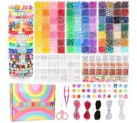 Kit de fabrication de bracelets à perles poney de 84 couleurs, 3 700 perles Kandi pour la fabrication de bracelets d'amitié, perles façonnées et ficelles, perles arc-en-ciel pour loisirs créatifs, 5