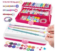 Kit de Fabrication de Bracelets d'Amitié pour Filles 8-12 Ans, Bracelet Maker DIY avec Boîte de Rangement 3 Niveaux, Loisirs Créatifs Enfant 6-12 Ans, Cadeau Noël Pâques Anniversaire(White/Rose)