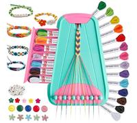 Kit de Fabrication de Bracelets d'Amitié pour Filles 8-12 Ans, Kit Bijoux Enfant avec 28 Fils et Perles Lettres, Loisirs Créatifs Enfants, Cadeau Fille 6 7 8 9 10 11 12 Ans Anniversaire (Blue/Pink)