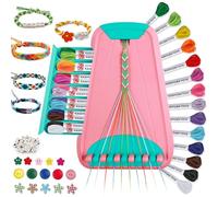 Kit de Fabrication de Bracelets d'Amitié pour Filles 8-12 Ans, Kit Bijoux Enfant avec 28 Fils et Perles Lettres, Loisirs Créatifs Enfants, Cadeau Fille 6 7 8 9 10 11 12 Ans Anniversaire (Rose/Cyan)
