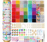 19000 Pièces Perles pour Bracelet, 36 Couleurs Perles Heishi Plate, Kit Bracelet avec Perles Lettres pour La Fabrication de Bijoux, Perles de Rocaille en Verre pour Bijoux DIY Collier Bracelet Boucle