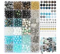 Kit de Fabrication de Bracelets en Perles de Verre,810 Perles en Pierre Naturelle de 8 Mm,avec Boîte de Rangement,pour Bagues,Boucles D'oreilles et Colliers
