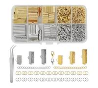Kit de fabrication de bracelets en ruban de 390 pièces avec extrémités à sertir, fermoirs de cordon, fermoirs mousquetons, anneaux ouverts, rallonges de chaîne et pince à épiler pour marque-page