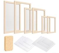 Kit de fabrication de papier à faire soi-même avec 6 cadres en bois en trois tailles avec éponge absorbante en pâte de bois (français non garanti), instructions étape par étape (français non garanti