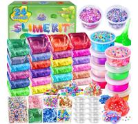 Kit de Fabrication de Slime 24 Couleurs pour Filles, Crystal Clear Slime, Glow in The Dark Slime, avec Boules en Mousse Ajoutées, Breloques, Paillettes, Jouet Cadeau pour Enfants
