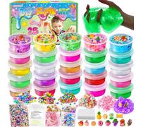 Kit de Fabrication de Slime 25 Couleurs pour Filles - Crystal Clear Slime et Glow in The Dark - avec Boules en Mousse, Breloques et Paillettes - Jouet Créatif Cadeau