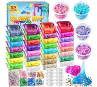 Kit de Fabrication de Slime 32 Couleurs pour Filles, Crystal Clear Slime, Glow in The Dark Slime, avec Boules en Mousse Ajoutées, Breloques, Paillettes, Jouet Cadeau pour Enfants