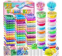 Kit de Fabrication de Slime 42 Couleurs pour Filles, Crystal Clear Slime, Glow in The Dark Slime, avec Boules en Mousse Ajoutées, Breloques, Paillettes, Jouet Cadeau pour Enfants