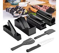 Kit de Fabrication de sushis Maison,11Pcs Moules à Sushi Cuisine Bricolage Ensemble doutils à Sushi avec 8 Moule,Fourchette à Riz et Spatule Couteau,pour Sushi DIY Aussi Comme Cadeau,Facile à Nettoyer
