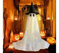 Kit de fantômes géants scintillants pour Halloween avec chapeau de sorcière, fantômes lumineux effrayants debout pour intérieur et extérieur, grandes décorations d'Halloween pour la maison, le jardin