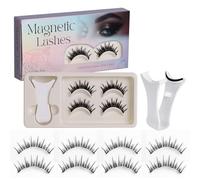 Kit de faux cils magnétiques souples avec applicateur, sans colle, 2 paires réutilisables, faciles à porter et à retirer, faux cils réalistes et légers, style plume, pour un usage quotidien (#03)