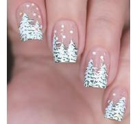 Kit de faux ongles de Noël à presser ronds, courts et longs carrés avec flocon de neige, parfaitement adaptés au nail art, ongles artificiels à coller avec nain d'arbre de Noël pour femmes et filles